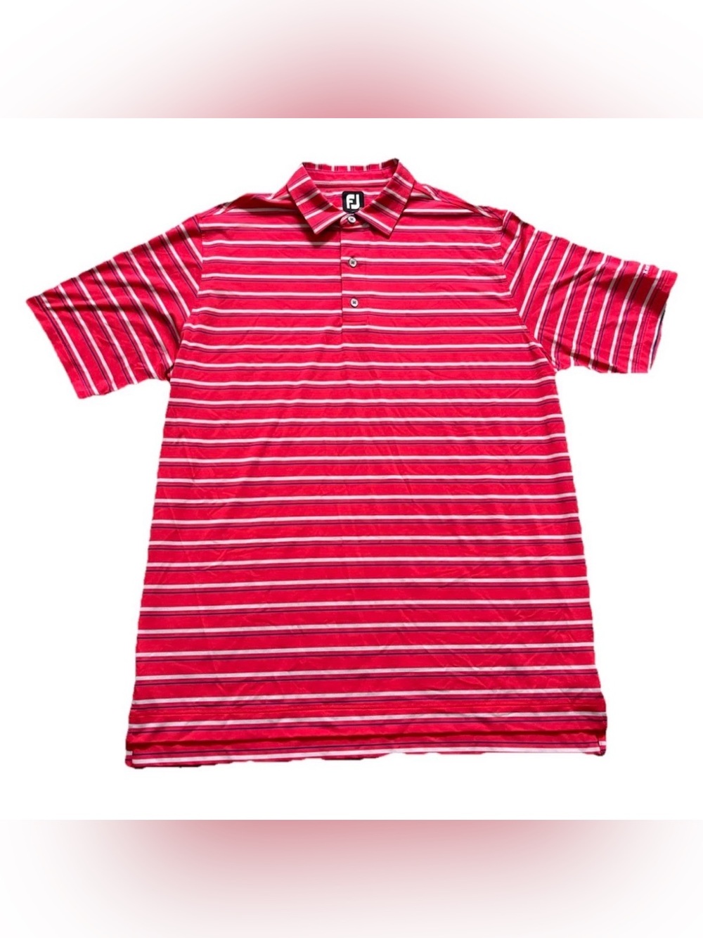 Footjoy Striped Golf Polo Shirt Mens Size XL Stretch Red Blue Gray Kemper Lakes
